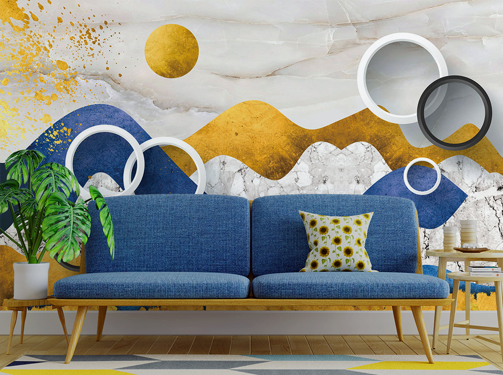 Modern Fashion 3D Beautiful Circular Rings Mountains Wallpaper