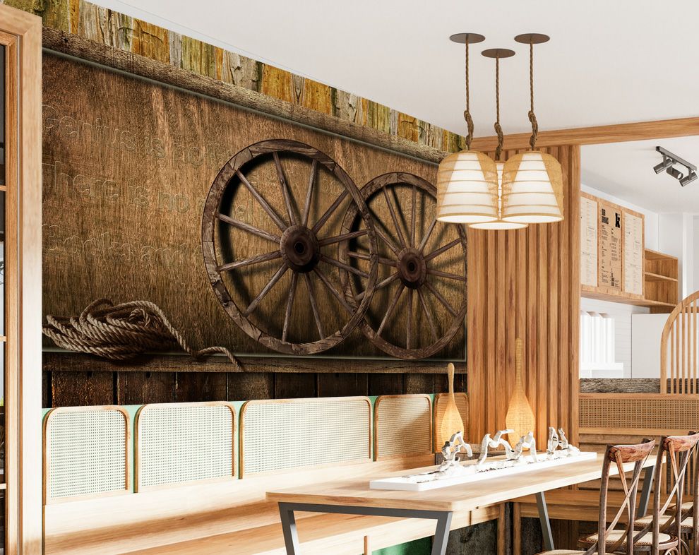 Wagon wheel, nature Wallpaper for cafe and restaurant wall