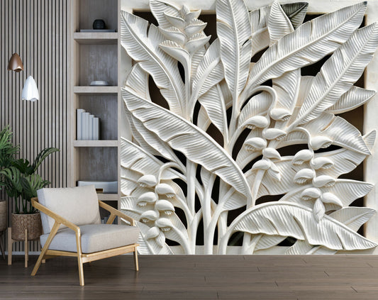 Living Room - Stone Art 3D Banana Tree Wallpaper
