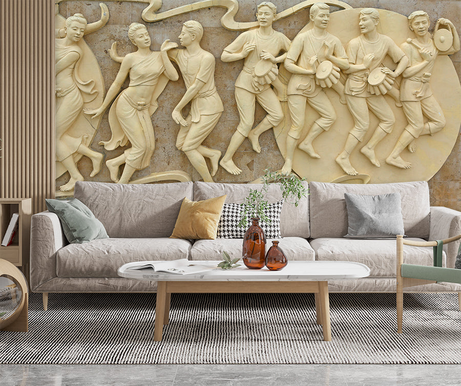 Dancing Stone Carving Art Mural Wallpaper