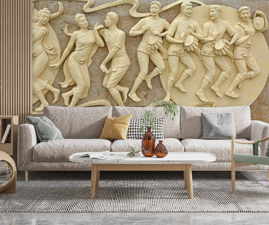 Living Room - Dancing Stone Carving Art Mural Wallpaper