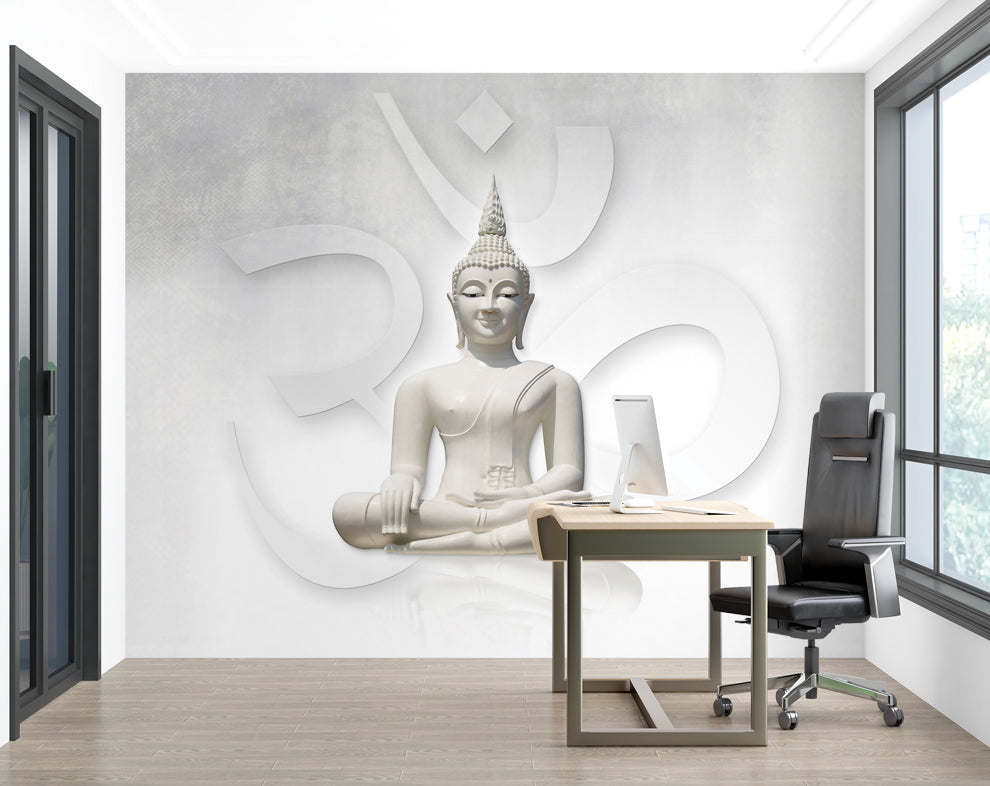White Buddha Wallpaper for Living Room Wall
