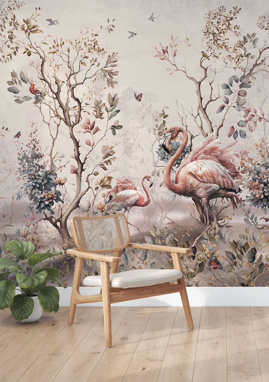 Leaves Tropical Forest And Flamingo Wallpaper