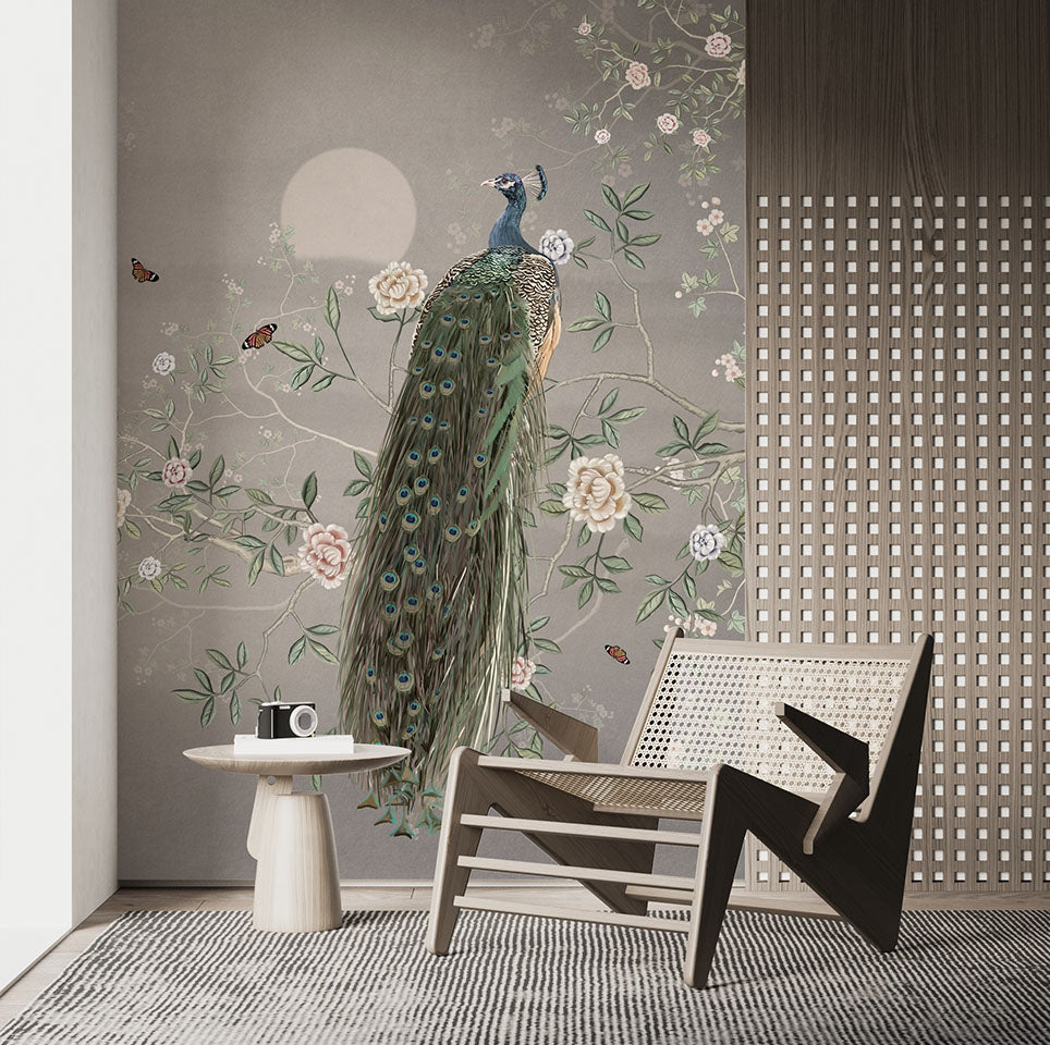 Beautiful peacock chinoiserie wallpaper