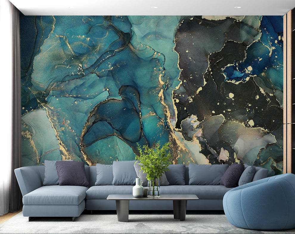 Blue Marble Ink Abstract Art Wallpaper