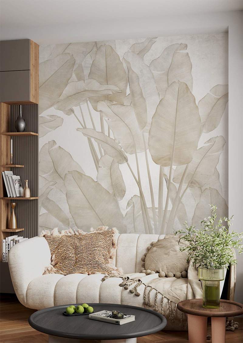 Soft beige banana leaf wallpaper - view 3