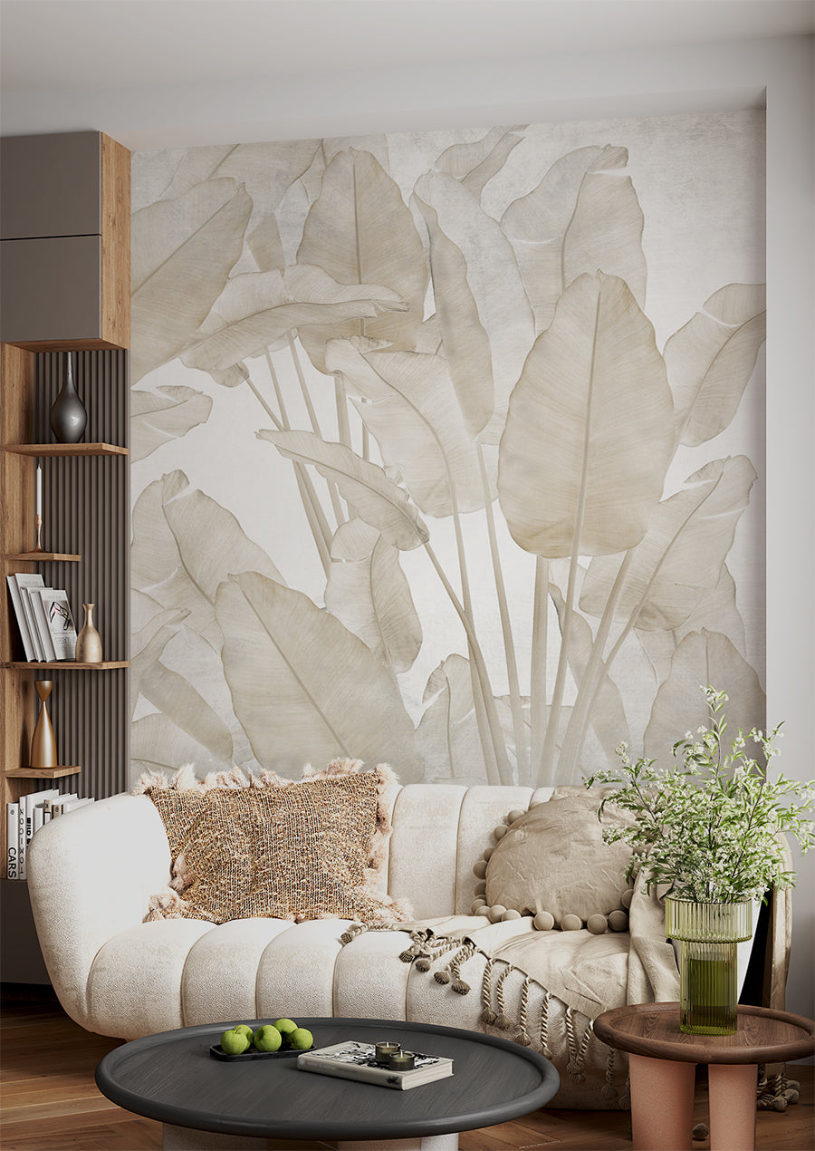 Soft Beige Banana Leaf Wallpaper
