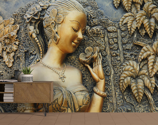 Pretty Women Sculpture 3D Wall Mural Wallpaper