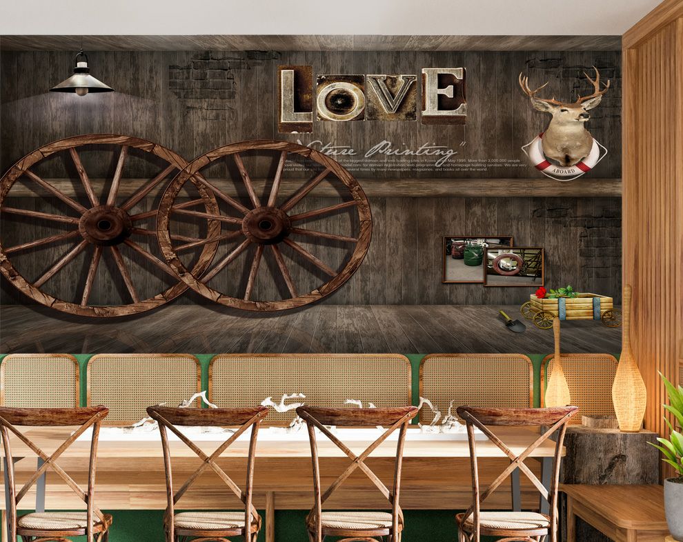 3D Wooden Wall Art, Wooden Wheels And Crafts Restaurant wallpapers