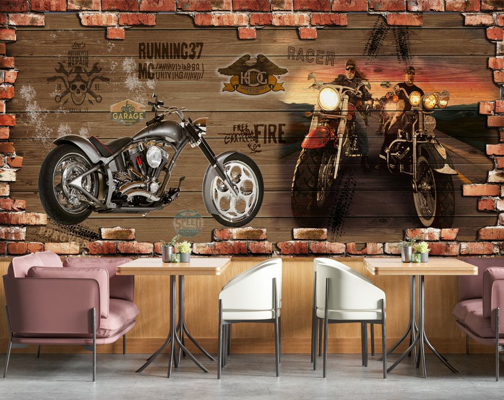 3D Retro Motarcycle Wallpaper For Restaurant Walls