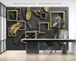 Dining Room - 3D Black Leaf And Golden Square Wallpaper