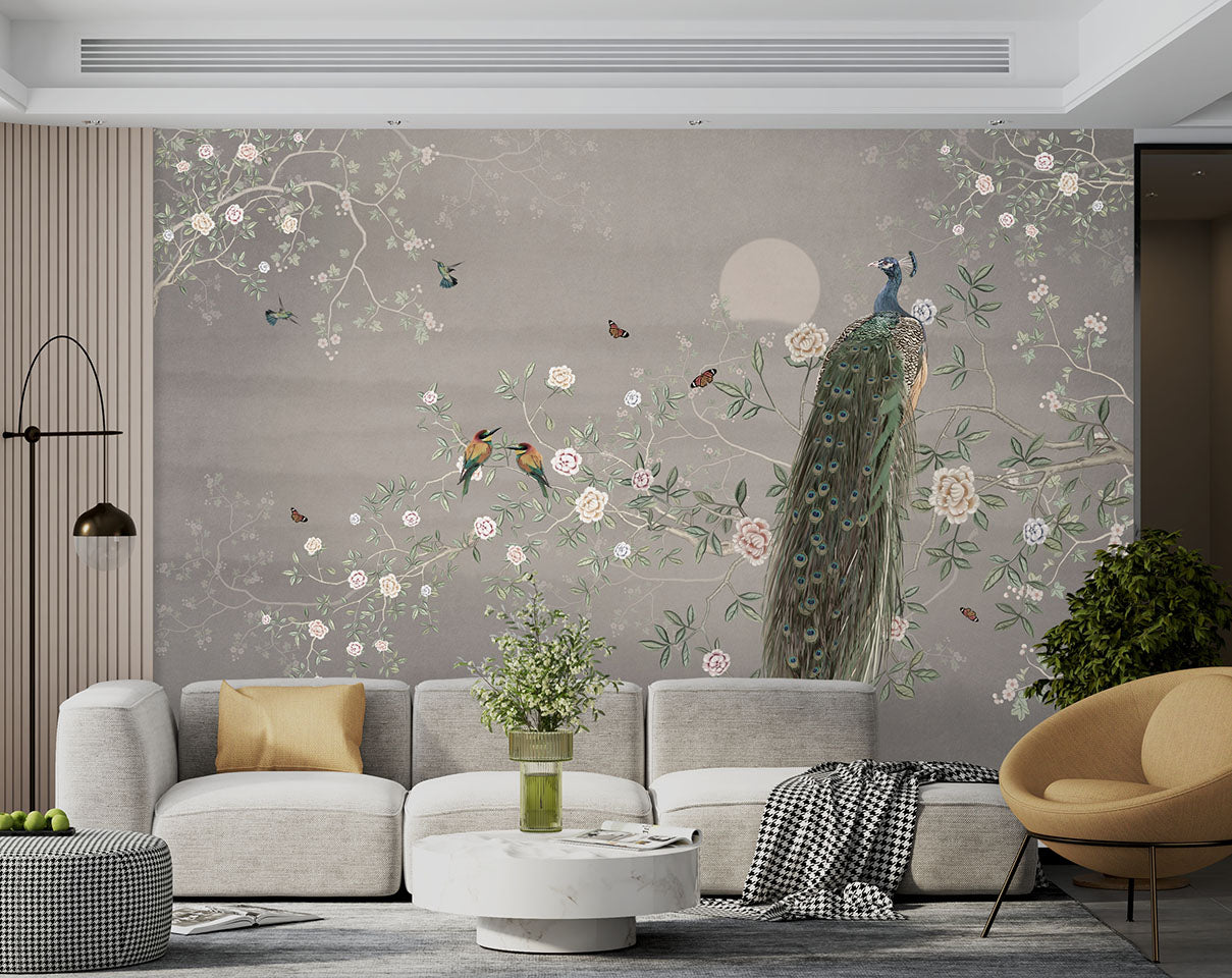 Beautiful peacock chinoiserie wallpaper