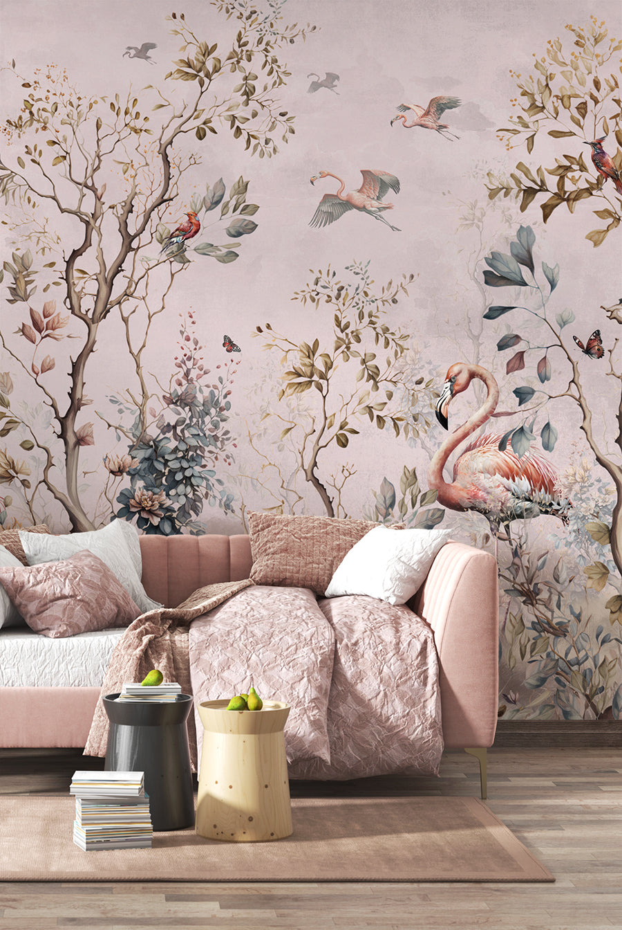 Flamingo Chinoiserie Tropical Wallpaper