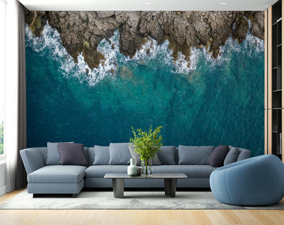 3D Ocean Wallpaper For Bedroom And Living Room, Blue Wave Sea Hitting The Rock