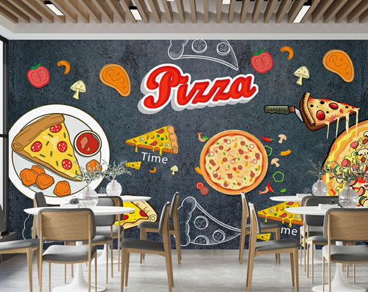Pizza design Cafe wallpaper, restaurant wallpaper for walls
