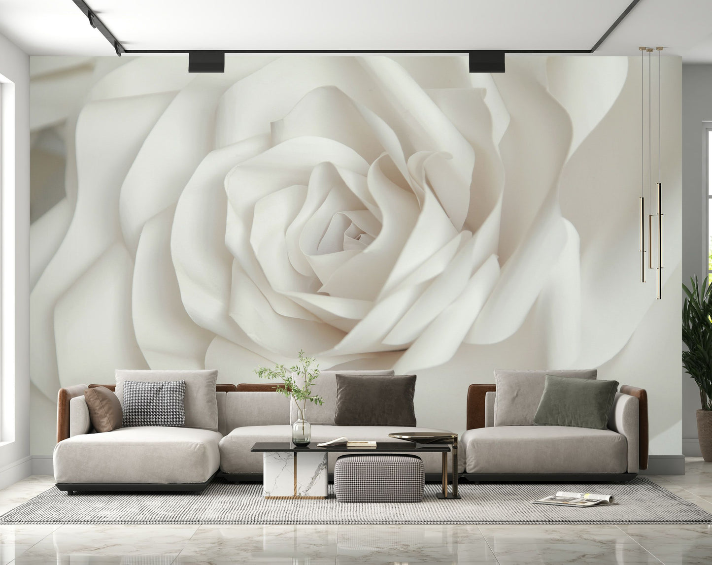 3D White And Pink Rose Wallpaper For Bed Room