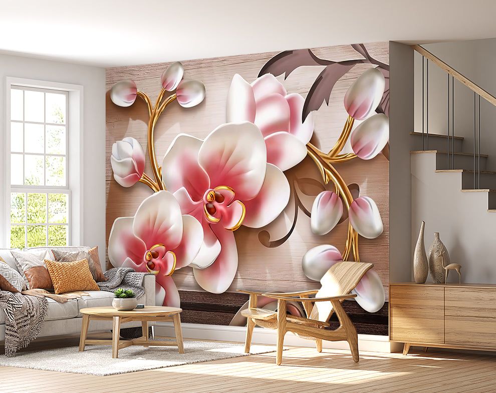 Pink And White 3D Flower Wallpaper