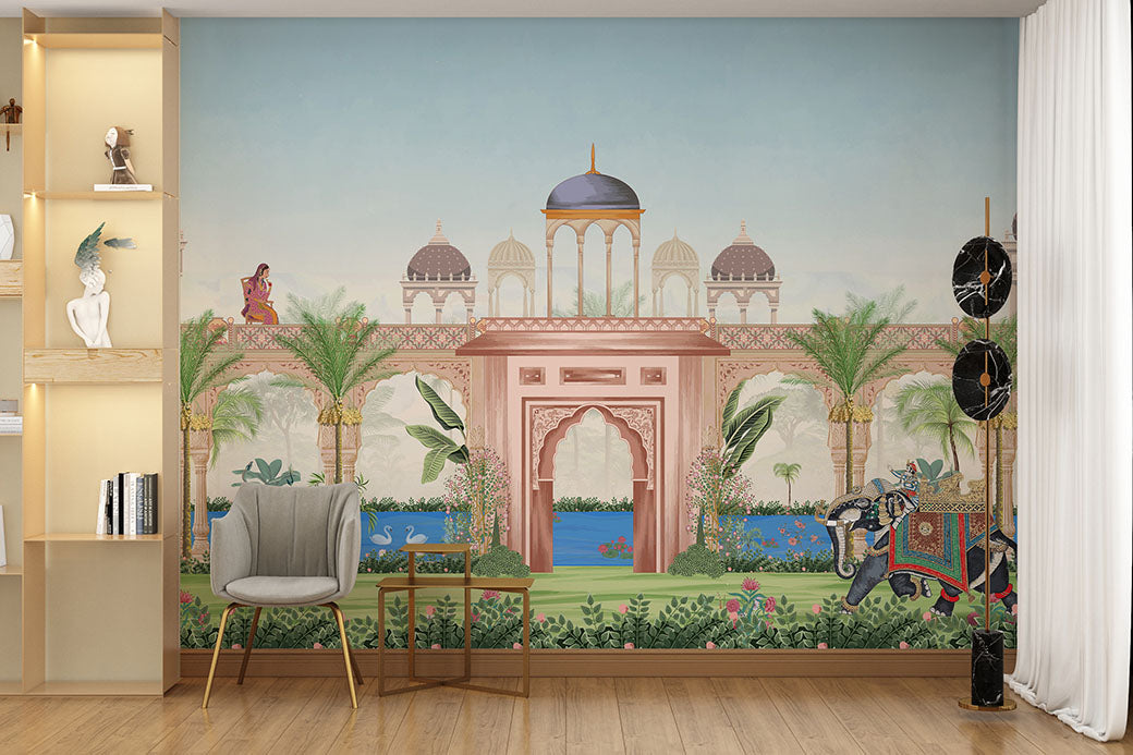 The Pink Archway vintage indian wallmural
