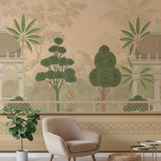 Vintage Raj Garden Mural Indian Pichwai Wallpaper