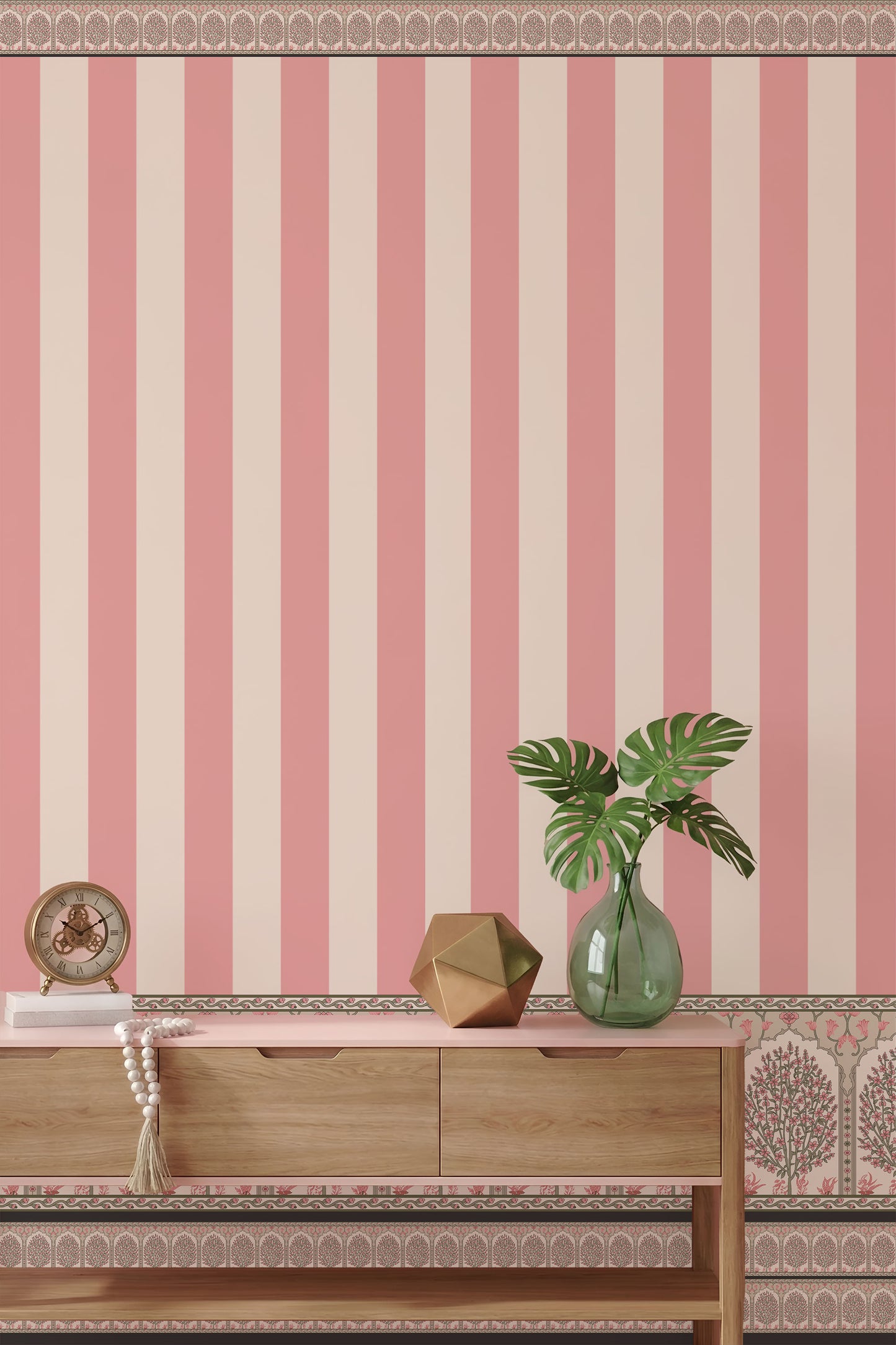 Bahaar Pink Striped Traditional Indian Wallpaper