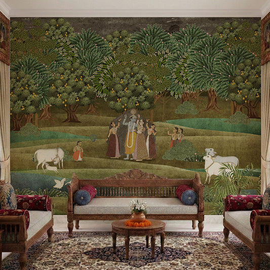 Vrindavan Leela – Indian Spiritual Wall Mural Wallpaper