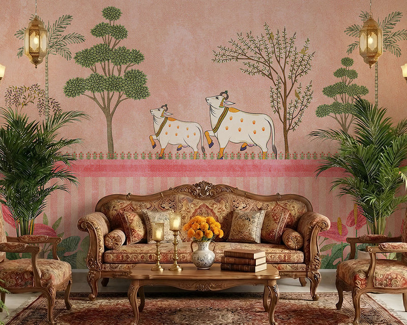 Shubh Gau Vatika Pichwai cow wall mural - view 2