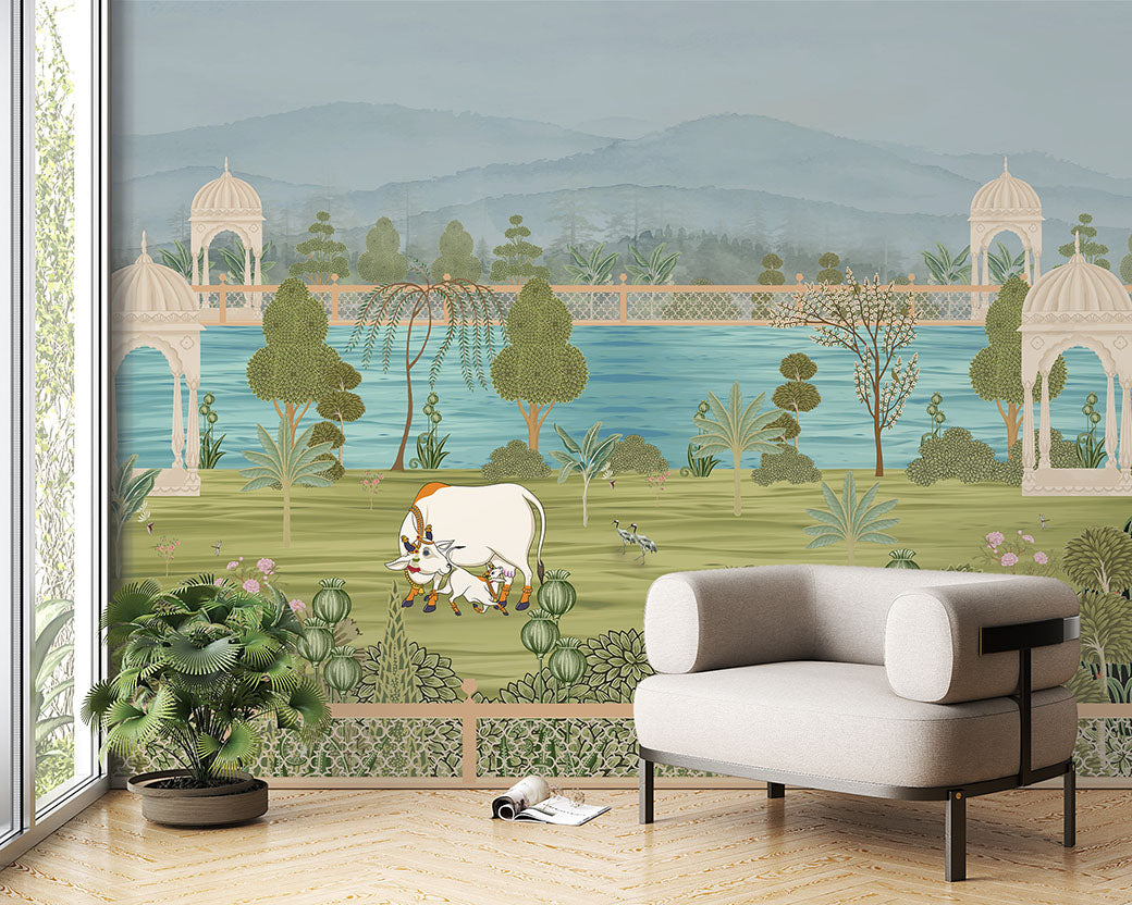 Shahi Sarovar Vatika  –  Indian Pichwai Wall Mural