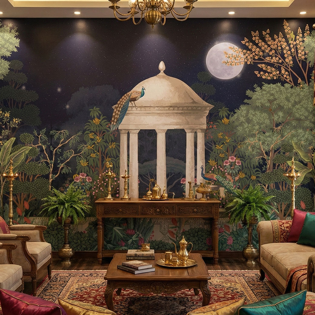Mayur Mahal Nights Royal Indian Peacock Garden Wall Mural Wallpaper