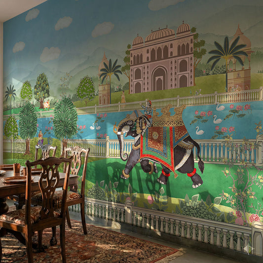 Hallway - Rajsi Baagh Sawari – Indian Royal Elephant Wall Mural Wallpaper, Custom Size