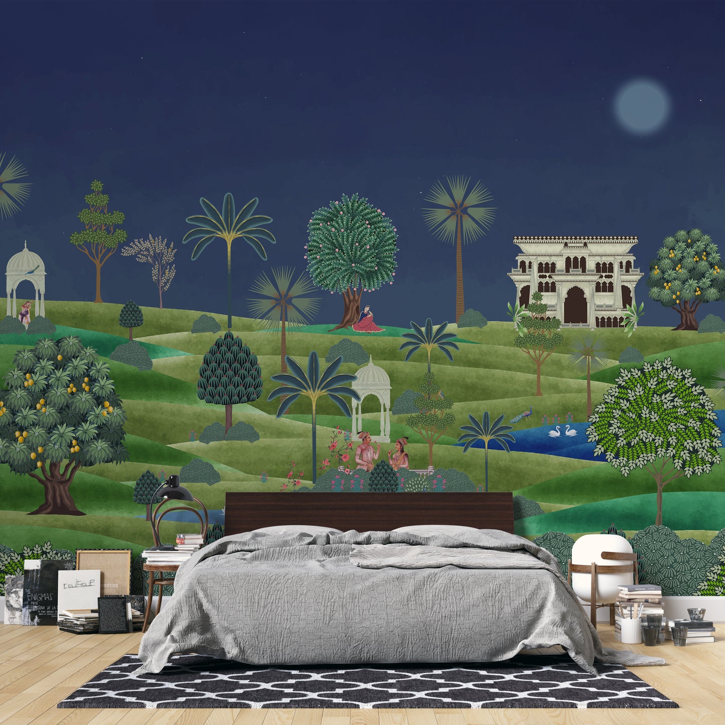 Chandni Bagh – Vintage Night Garden Indian Wallpaper