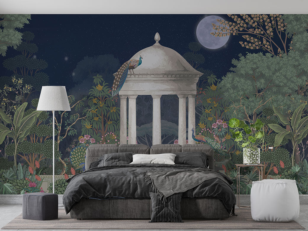 Mayur Mahal Nights Royal Indian Peacock Garden Wall Mural Wallpaper