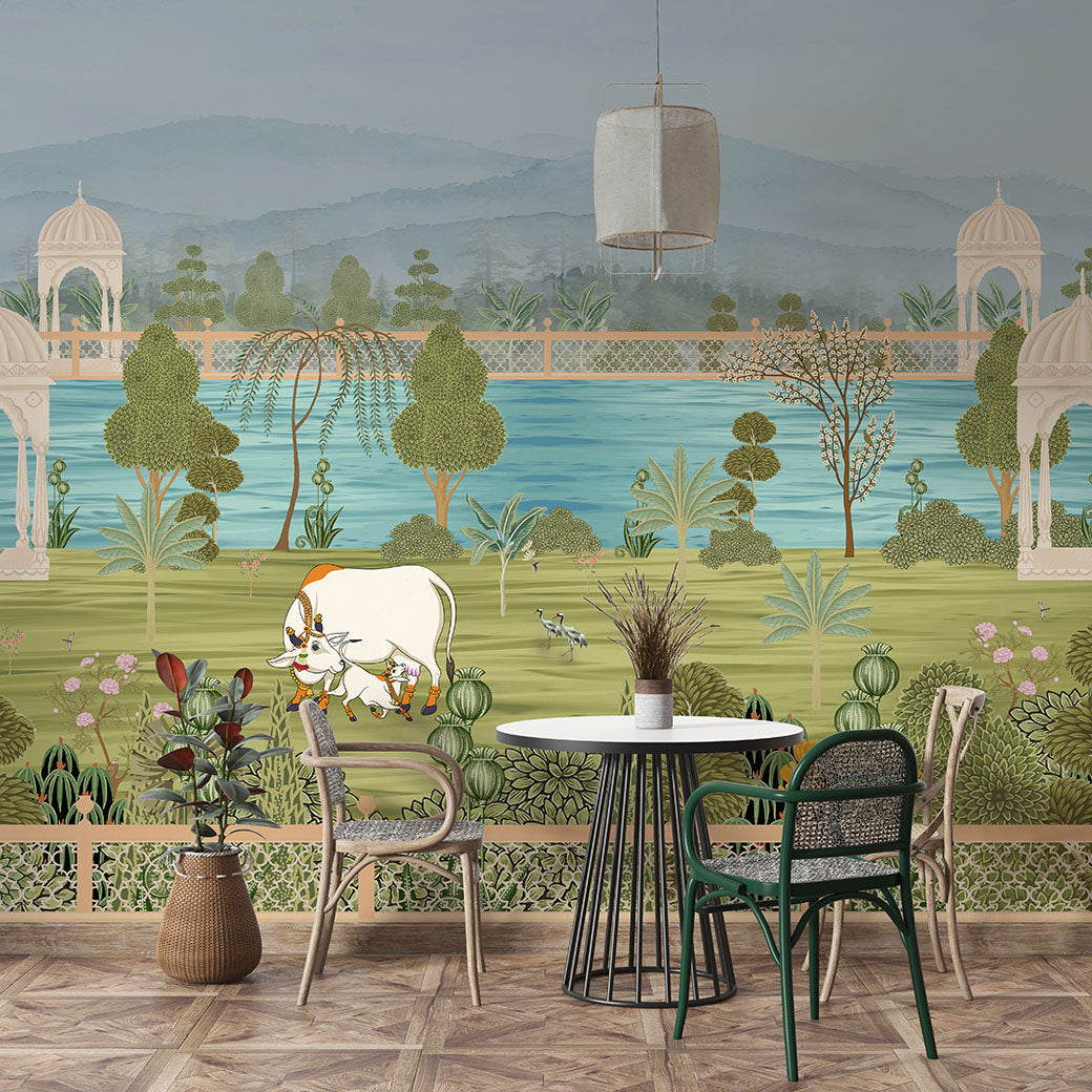 Shahi Sarovar Vatika  –  Indian Pichwai Wall Mural