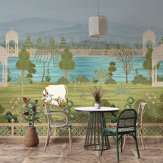 Shahi Sarovar Vatika  –  Indian Pichwai Wall Mural