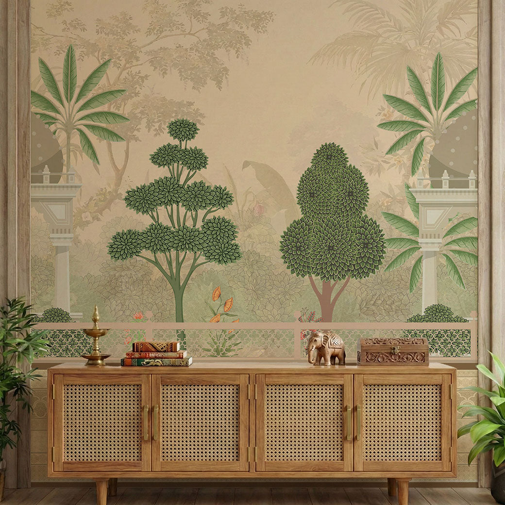 Vintage Raj Garden Mural Indian Pichwai Wallpaper