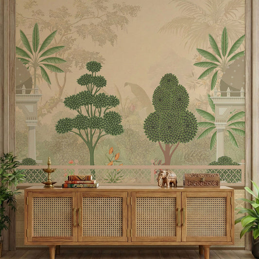 Vintage Raj Garden Mural Indian Pichwai Wallpaper