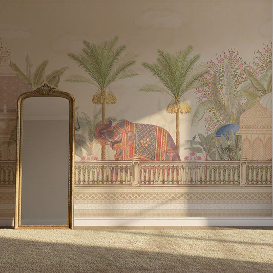 Living Room - Gajaraj's Royal Eden – Classic Indian Elephant Wallpaper, Custom Size