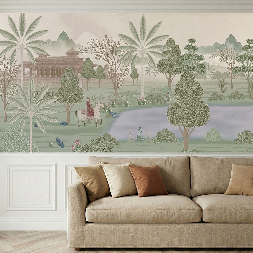 Shant Sarovar View Vintage Indian Wall Mural