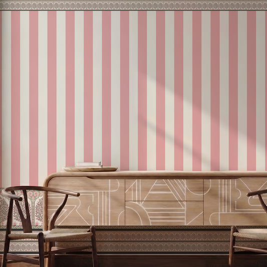 Bahaar Pink Striped Traditional Indian Wallpaper