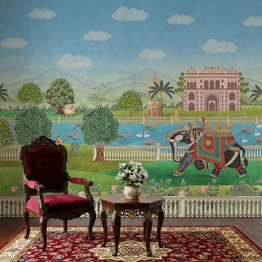 Rajsi Baagh Sawari Royal Indian Palace Elephant Wall Mural Wallpaper