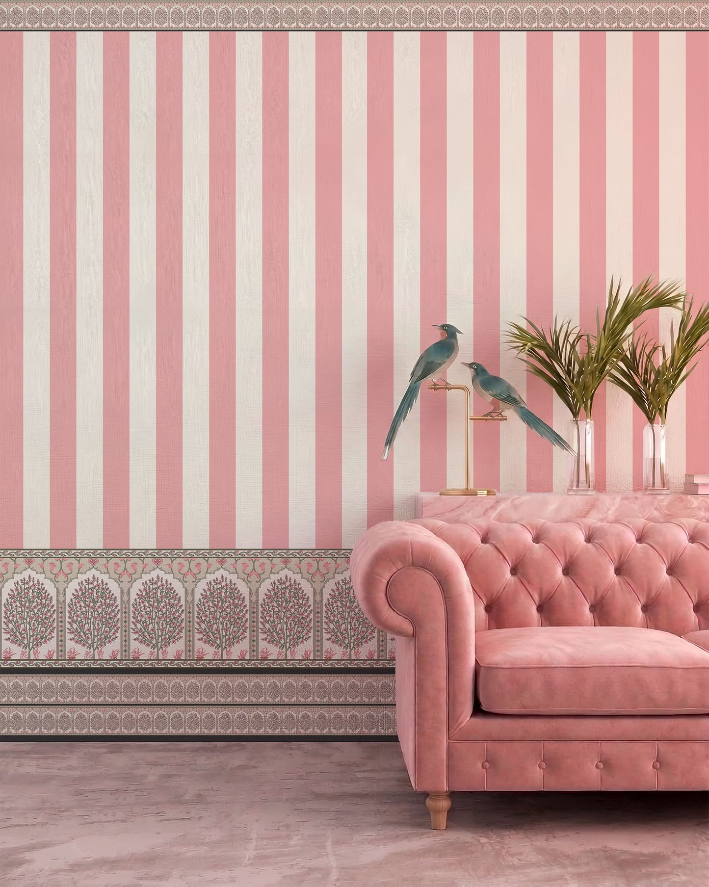 Bahaar Pink Striped Traditional Indian Wallpaper