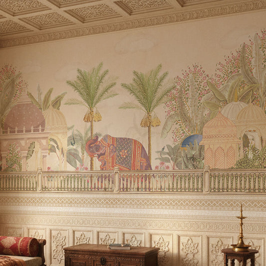 Hallway - Gajaraj's Royal Eden – Classic Indian Elephant Wallpaper, Custom Size
