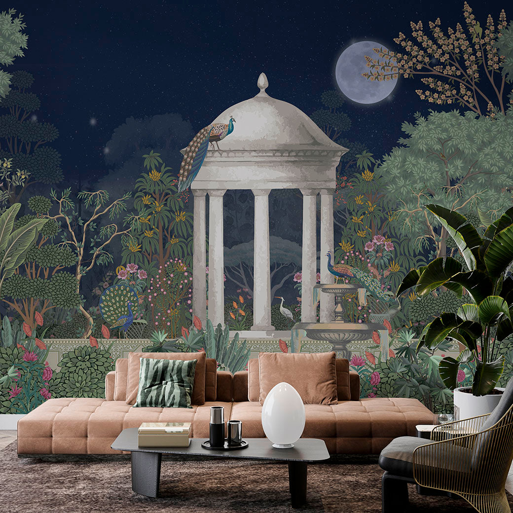Mayur Mahal Nights Royal Indian Peacock Garden Wall Mural Wallpaper