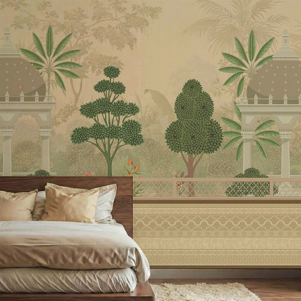 Vintage Raj Garden Mural Indian Pichwai Wallpaper