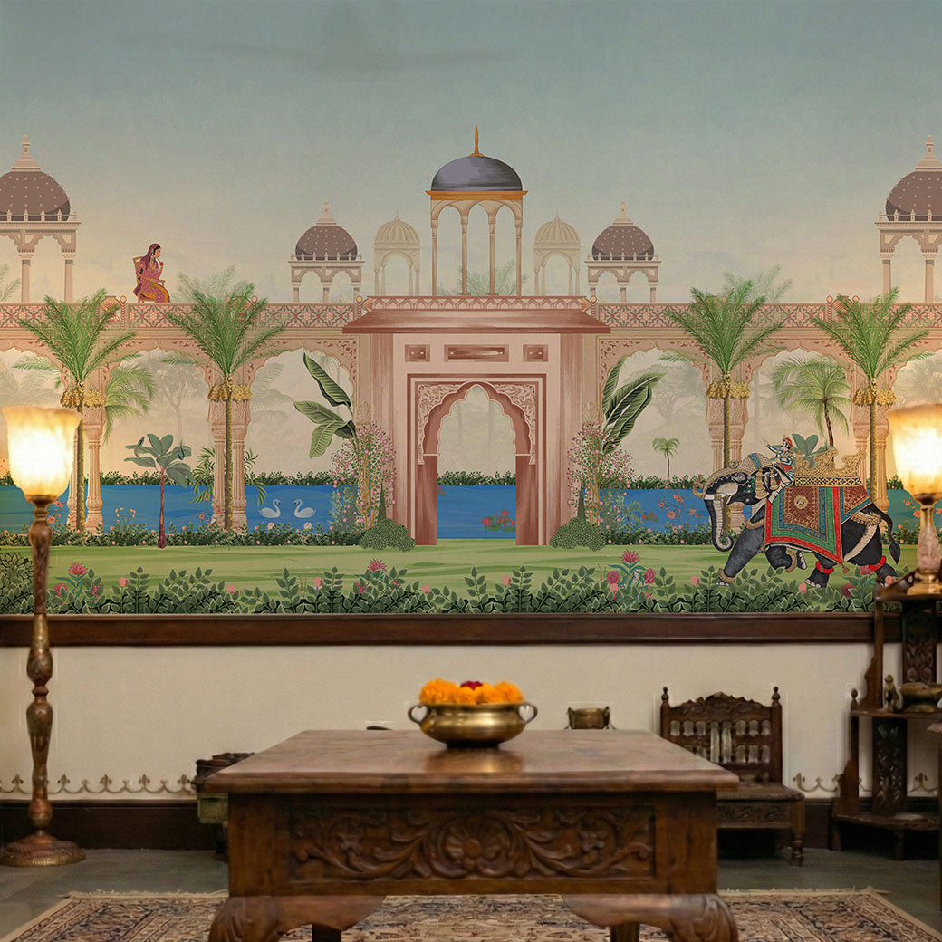 The Pink Archway vintage indian wallmural