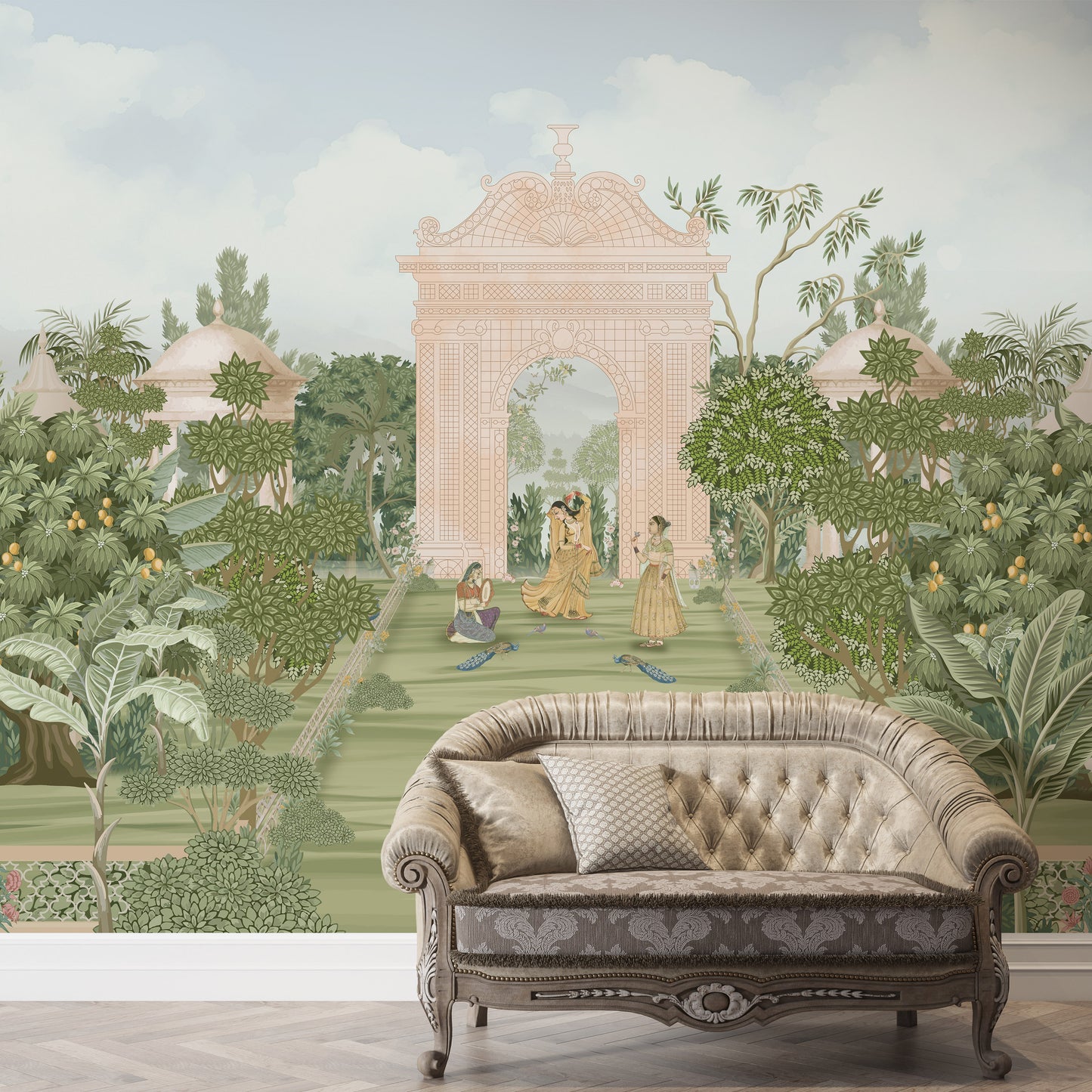 Lush Botanical Palace Garden Wallpaper