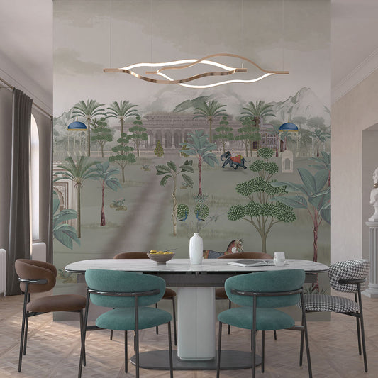 Dining Room - Raj Mahal Serenity – Indian Palace Wall Mural Wallpaper, Custom Size