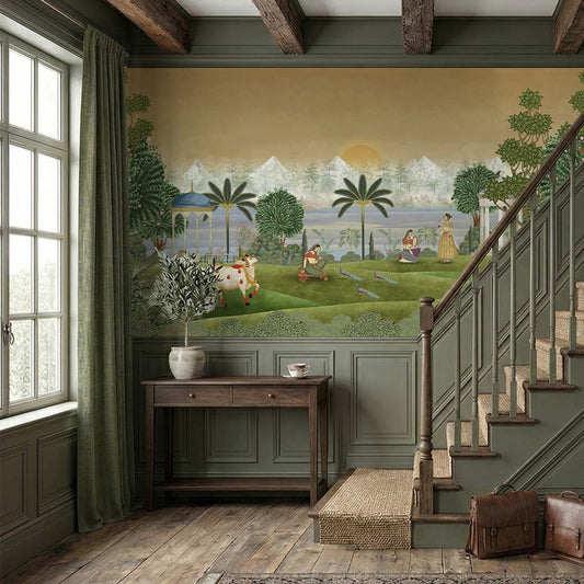 Hallway - Haveli Layers – Vintage Indian Haveli Wallpaper, Custom Size