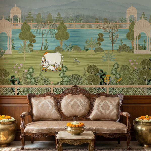 Shahi Sarovar Vatika Pichwai wall mural