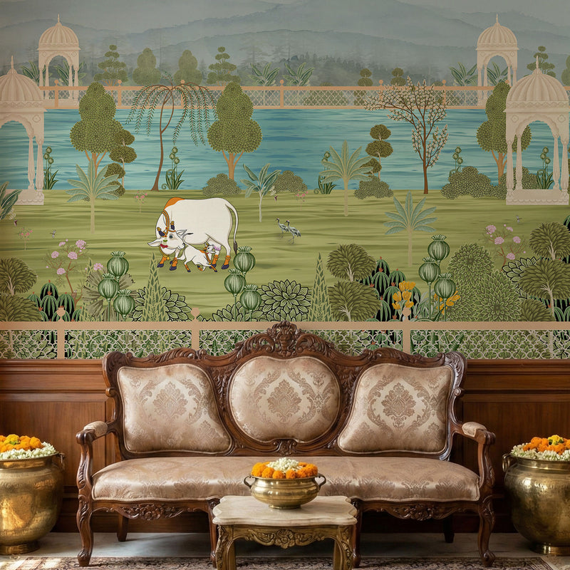 Shahi Sarovar Vatika Pichwai wall mural