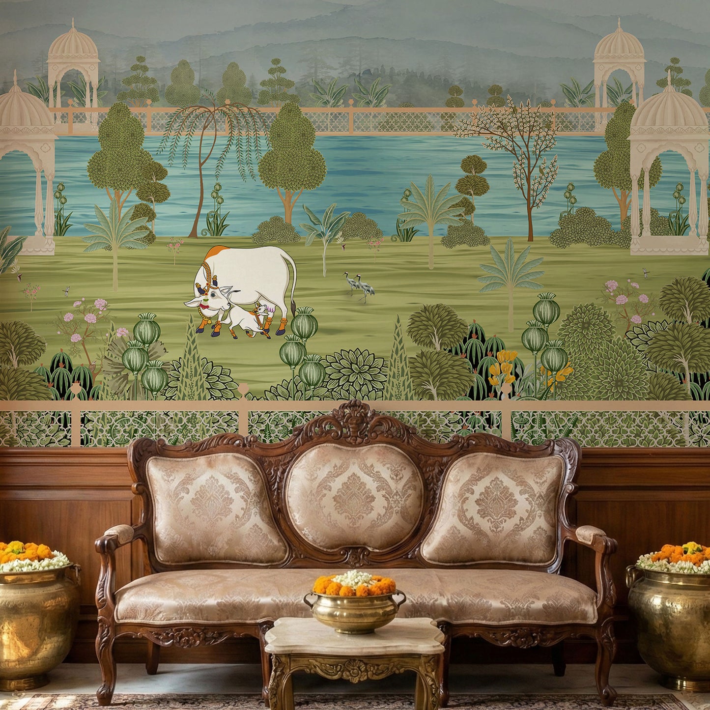 Shahi Sarovar Vatika  –  Indian Pichwai Wall Mural
